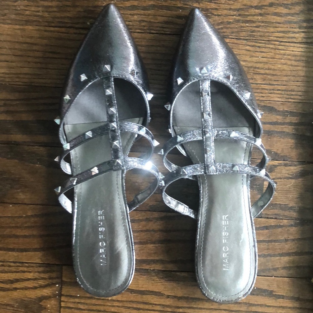 Marc Fisher studded silver Sandal slides
